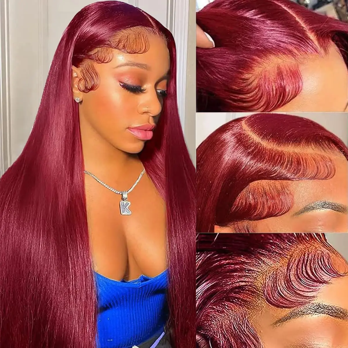 Zlzlblbl 99J Burgundy Straight Lace Front Wigs Human Hair 13x6 Lace Front Wigs Human Hair Pre Plucked with Baby Hair 200% Density