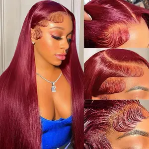Zlzlblbl 99J Burgundy Straight Lace Front Wigs Human Hair 13x6 Lace Front Wigs Human Hair Pre Plucked with Baby Hair 200% Density