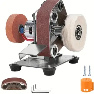 3-In-1 Mini Belt Sander - Electric Bench Grinder Sanding Machine, 7 Adjustable Speed Table Polisher Buffer Handcraft System for Metal Wood DIY Craft Jewelry Stained Glass (Plus Kit)
