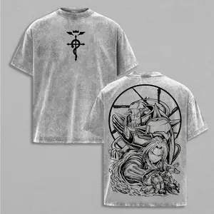 Fullmetal Alchemist Brotherhood Oversized Washed Graphic Tee – Vintage Heavy Cotton T-Shirt, Classic Anime Streetwear Top, Perfect for Manga Lovers & Dark Fantasy Fans