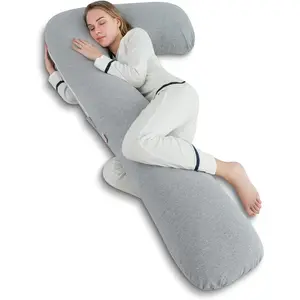 Body Pregnancy Pillow with Jersey Cover, L Full Body Pillow for Pregnant and Side Sleeping, Gray
