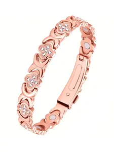 Women's Magnetic Therapy Bracelet, Adjustable Neodymium Magnet & Shiny Cubic Zirconia, Infinite Four-Leaf Clover Charm, Pain Relief Jewelry