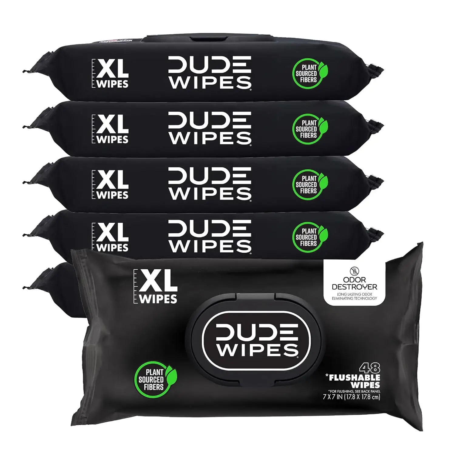 DUDE Wipes - Flushable Wipes for Adults - 6 Pack, 288 count- Odor Destroyer XL Adult Wet Wipes - Deodorizing with Odor-Destroying Technology