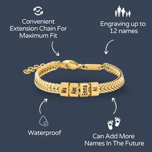 Happy Father's Day Father Gift, Custom Gold Bracelet for Dad with Kids Name, Personalize Daddy Bracelet, Family Name Jewelry Christmas Gift