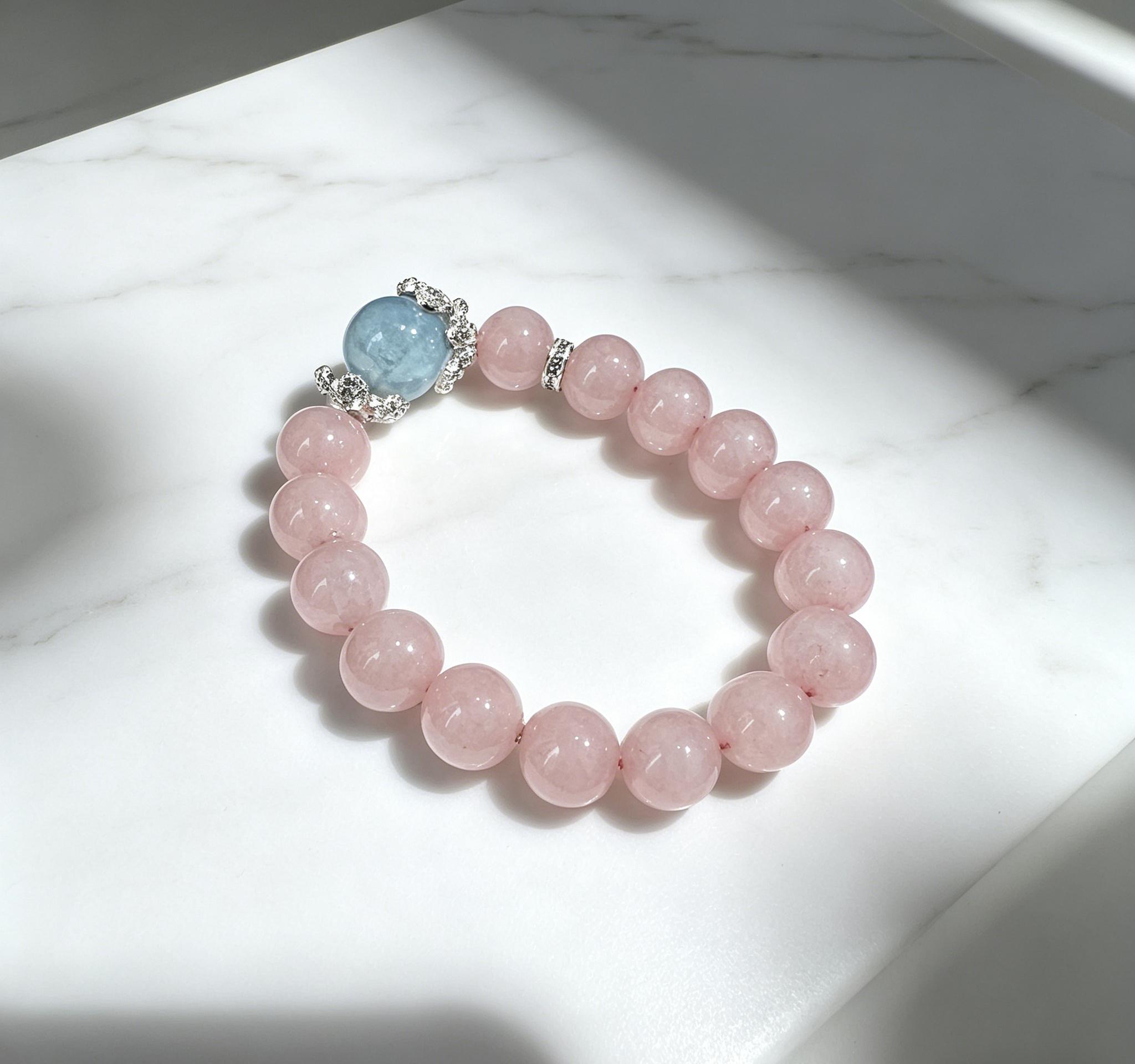 Lavish Rose Quartz Bracelet with Diamond Accents, Handmade Spiritual Healing Jewelry, Elegant Energy Wrist Accessory for Daily Wear, Dinner Party & Special Occasions