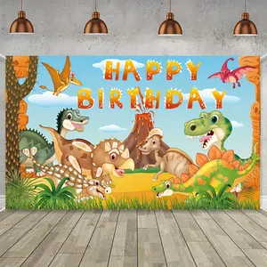 Dinosaur Themed Happy Birthday Party Banner Backdrop Tapestry, Dinosaur Birthday Party Decoration, Birthday Supplies, Photo Booth Photography Background, Party Decor, Home Decor, Holiday Decor Supplies
