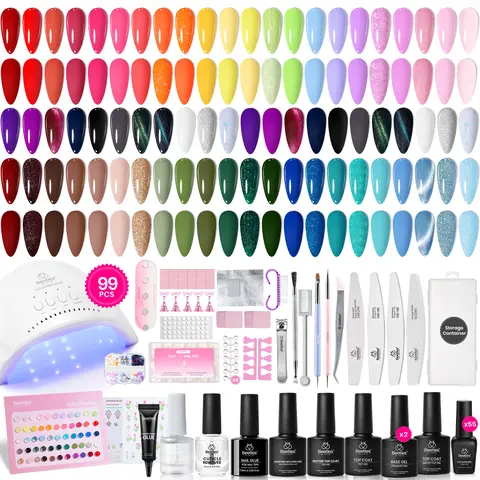 Beetles Color-Matched Gel Nail Polish Set, 75pcs 5ml Cosmetic Nail Care DIY Kit (35 Colors) with UV Light, Base Coat, Glossy-Matte-Glitter Top Coats for Adult Women Gifts (Pink, Bright Green, Red, Brown, Purple Shades)