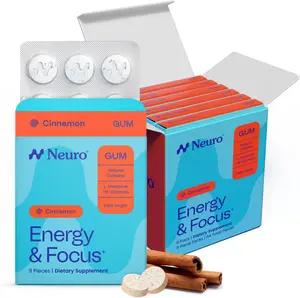 Neuro Cinnamon Energy & Focus Gum - Sugar Free with Natural Caffeine, L-theanine, Vitamin B12 & Vitamin B6