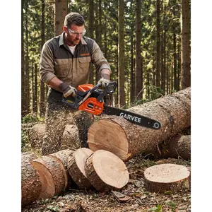 Powerful 52cc Gas Chainsaw, Versatile Wireless Handheld Garden Tool, 18Inch Bar, 3HP 2-Stroke Engine, Quick Start, Anti-Vibration, Auto Chain Lubrication, for Tree Trimming & Wood Cutting, Pruning, Orange/ Blue