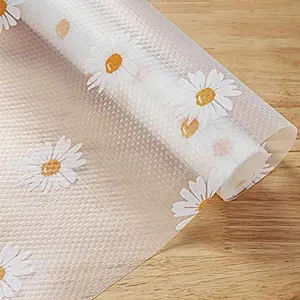 Daisy Shelf Liner  Kitchen Cabinets – Non-Adhesive, Non-Slip Drawer & Refrigerator Liner – Waterproof, Washable Cabinet Mat Floral Pattern, Easy to Cut & Install – s Pantry, Bathroom, Office