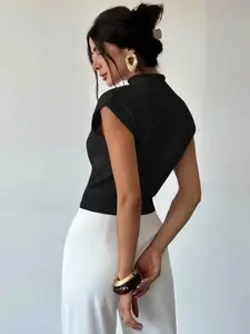 Women's Elegant Style Sleeveless High Neck Sweater, Polyester Blend Fashion Knitwear, Office Party Show Formal, Pure Color Fall Winter, Hand Wash/dry Clean, Tops, Womenswear