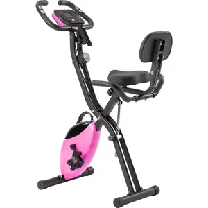 Folding Exercise Bike, Fitness Upright and Recumbent X-Bike with 16-Level Adjustable Resistance, Arm Bands and Backrest foldable waist trainer