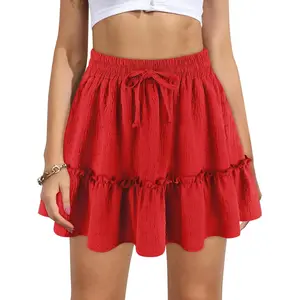 Sese Code Store Women's Boho Ruffle Mini Skort - High Waist A-Line Flowy Skirt with Built-in Shorts, Anti-Chafe Ruffled Mini Skirt for Casual, Festival, Beach (Multiple Colors)
