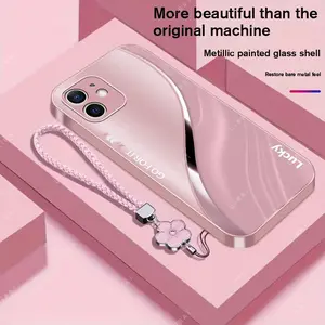 Suitable for [iPhone 12 Mini]Brand new high-end phone case, comes with a four-leaf clover lanyard, simple and stylish, drop-resistant and fingerprint-proof YM99