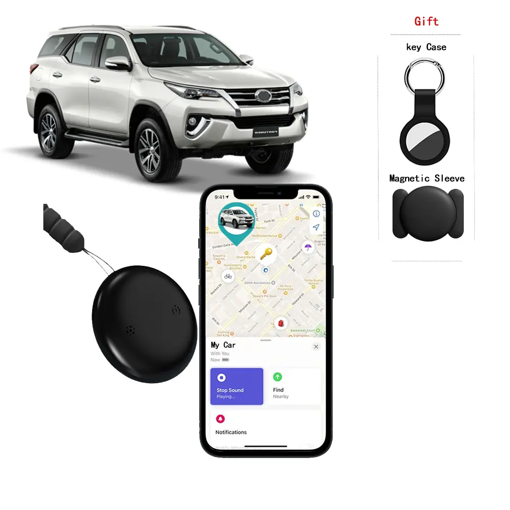 GPS Tracker for Vehicles, Real-Time Tracking for Cars w/Magnetic | No Monthly Fee / No SIM Card, Works with iOS Find My, Mini Hidden GPS Tracking Devices for Cars/Motorcycle/Bikes, Black