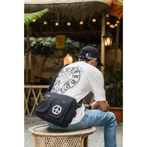 Lukla Black Embroidered Messenger Bag