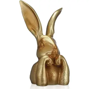 Spring Rabbits Easter Decoration Vintage Gold Resin Bunny Statue Large Rabbit Figurines Easter Table Centerpiece Decorative Bunny Sculpture Collectibles Gift for Home Indoor Decor
