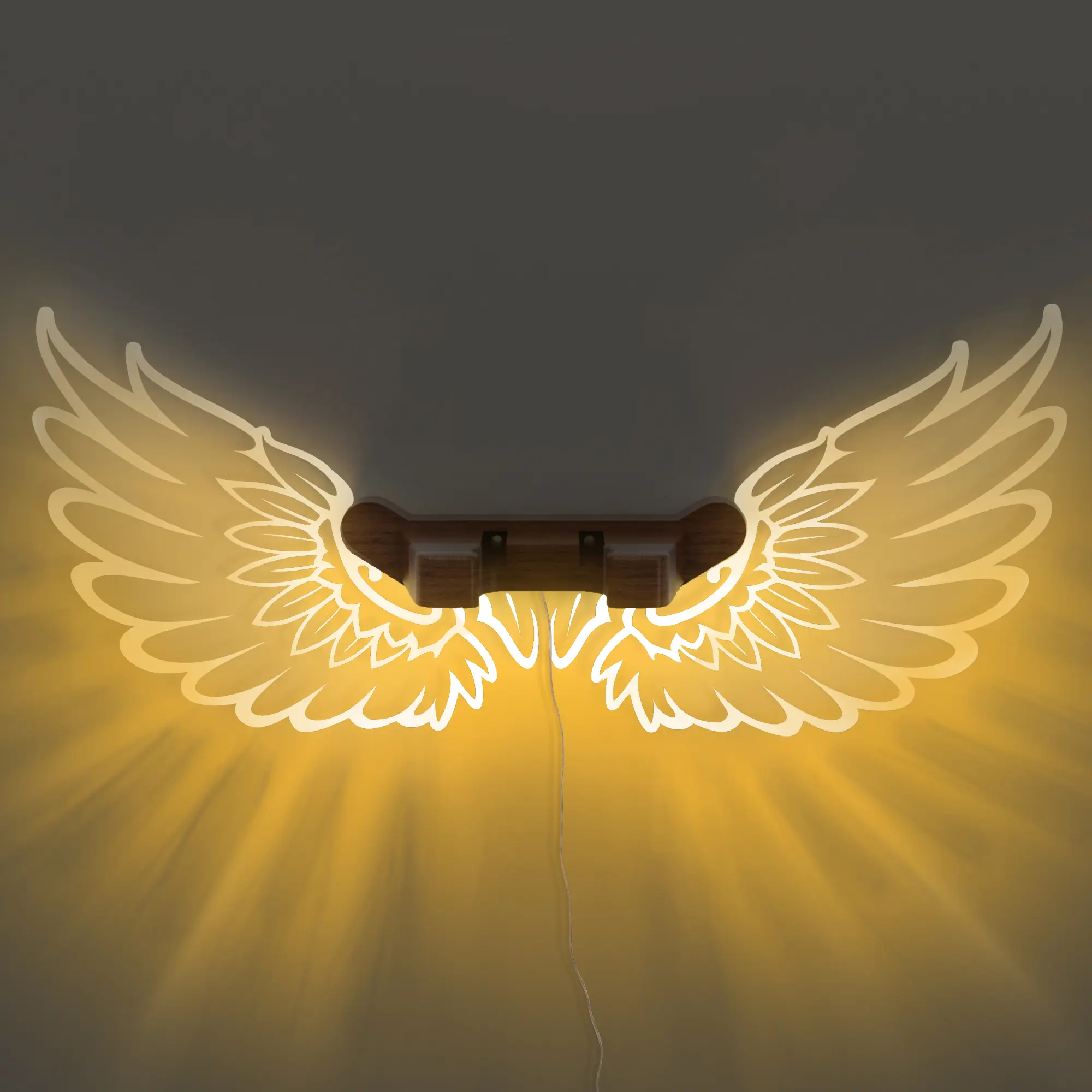 Luminous Angel Wings Guitar Wall Mount Stand, LED Acrylic & Wooden Guitar Hanger, USB Powered Display for Acoustic & Electric Guitars, Perfect Gift for Guitarists & Music Lovers