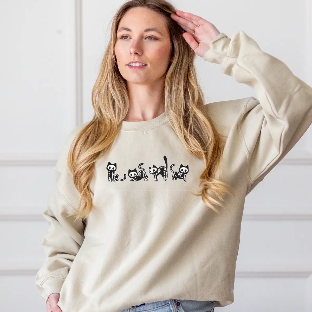Halloween cute kittens embroidered sweater