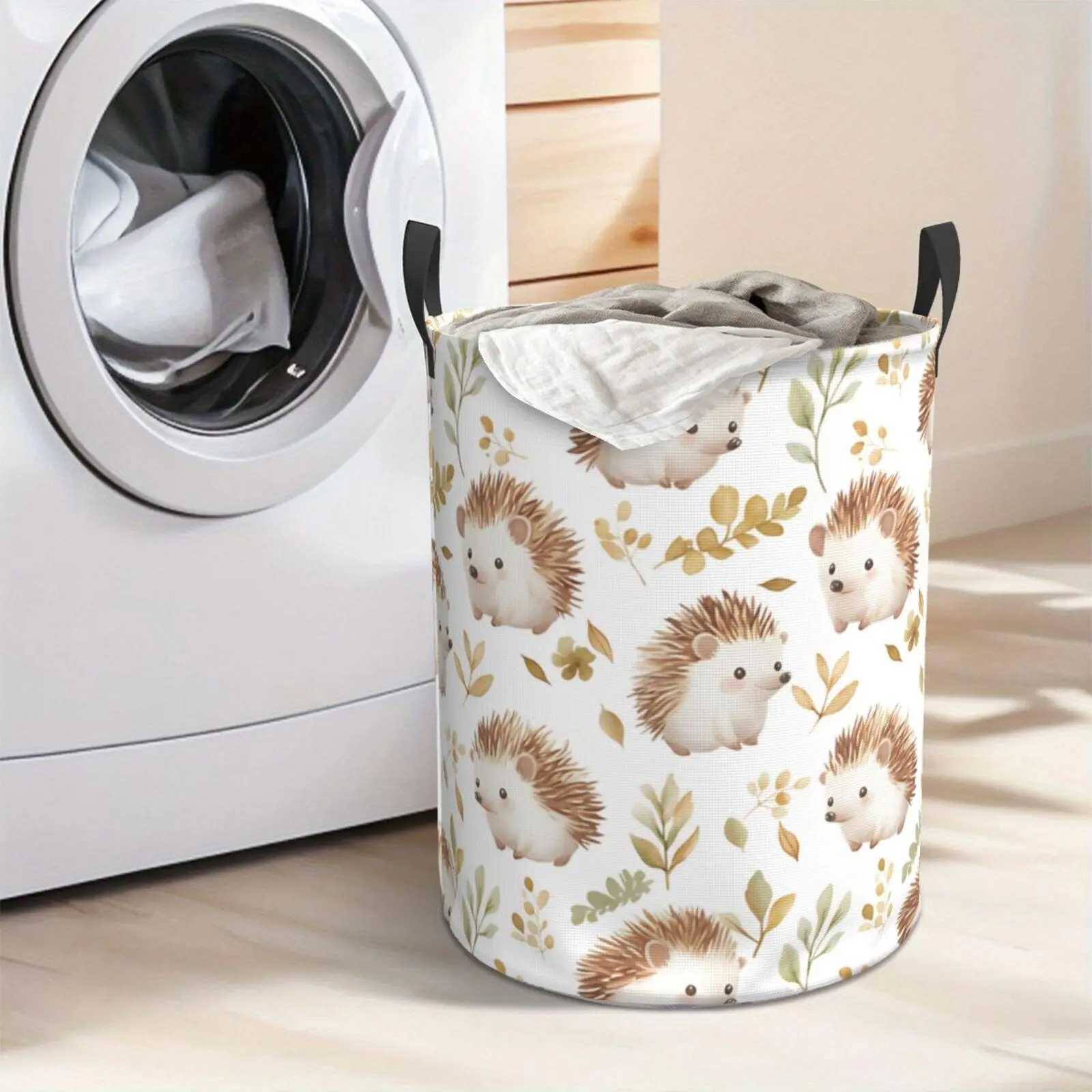 Cute Hedgehog Pattern Laundry Hamper  Portable Storage Hamper with Sturdy Handle， Oxford Cloth， Easy to Store and Collapsible Design， Laundry Baskets