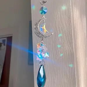 Moon Star Crystal Sun Catcher, Garden Window Hanging Decor, Party Decoration, Car Rearview Mirror Ornament, Light Collecting Jewelry
