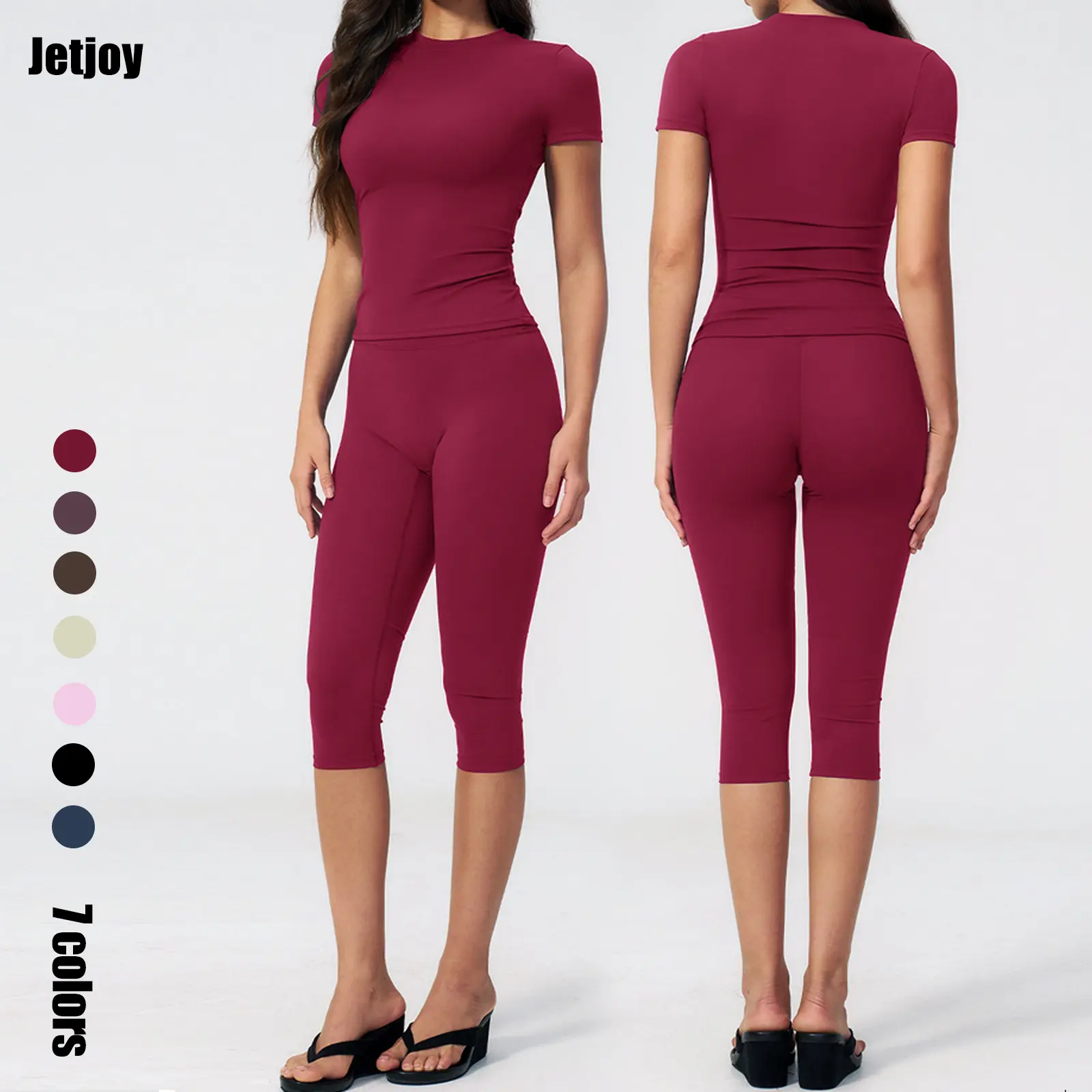 Jetjoy Workout Sets for Women 2 Piece, Gym Sets for Women Short Sleeve T-Shirts Tank Top Capri Leggings Sets Gym Work Pilates Outfits Fitness & Casual Wear Yoga Outfits Gym Tracksuit summeroutfit
