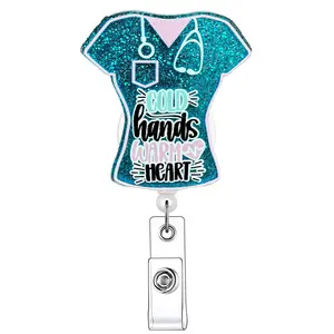 Nurse Themed Retractable Badge Reel, 1 Count Acrylic ID Holder with Clip for Nurses, Doctors, Students & Office Staff, Identification Badges