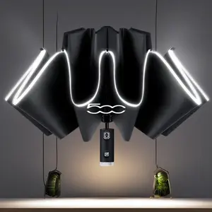 Fully Automatic UV Umbrella With LED Flashlight Reflective Stripe Reverse Large Umbrellas For Fiat 500 500x 500l panda TIPO punt