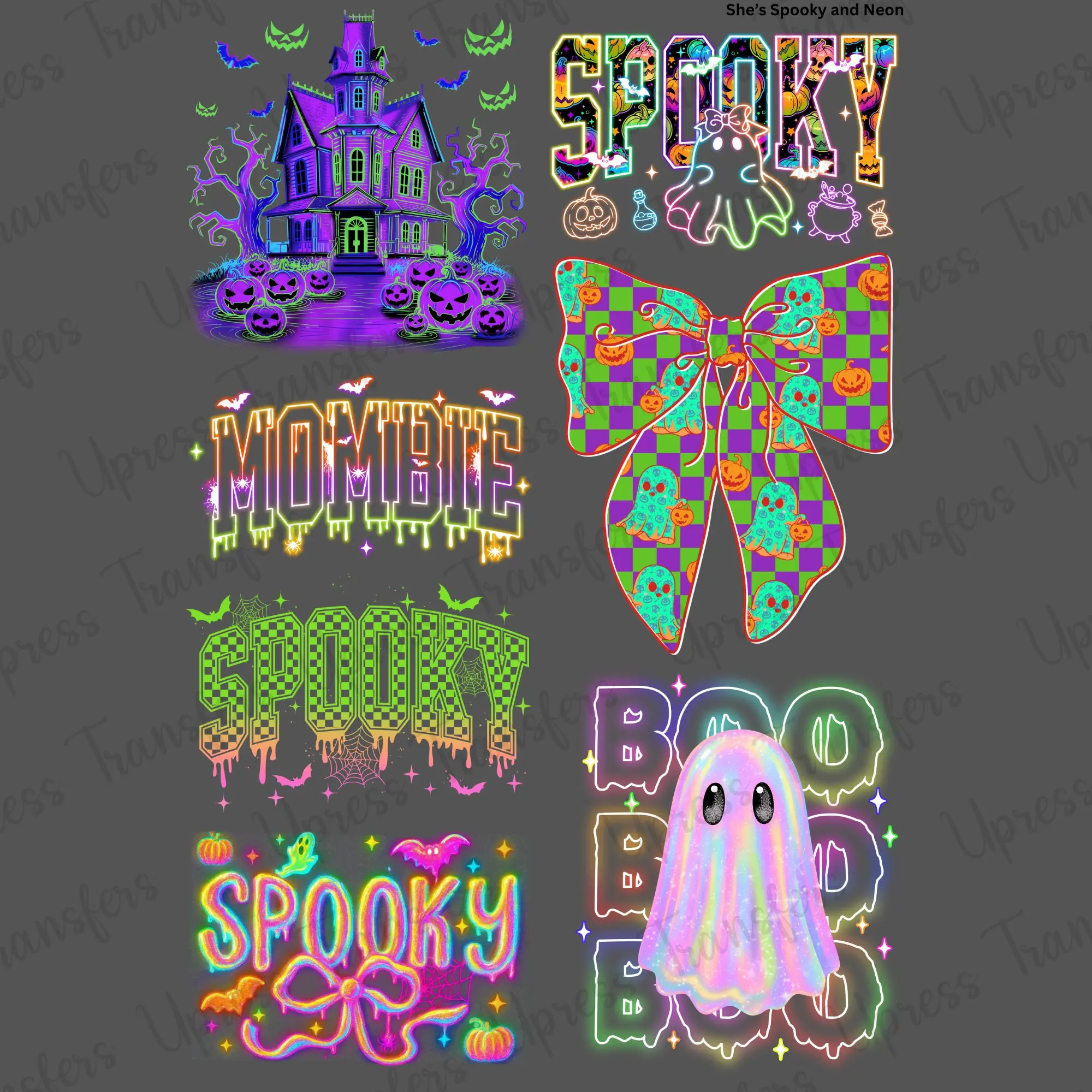 She’s Spooky and Neon DTF Transfer Gang Sheet 24.5" wide x 36" long. Direct To Film Mini Gang Sheet
