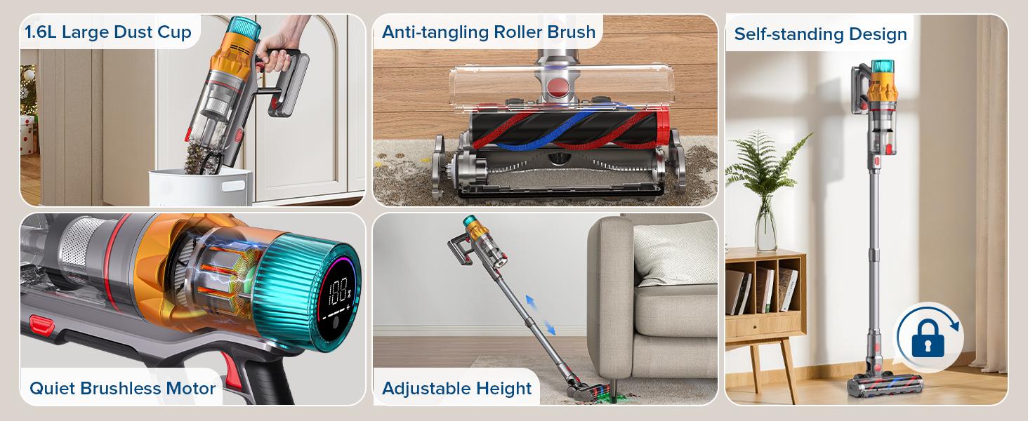 Belife S8 Cordless Vacuum Cleaner, 8-in-1/600W/48Kpa Powerful Suction, Up to 60mins Runtime, Self-Standing Cordless Stick Vacuum Cleaner, Lightweight Anti-Tangle Rechargeable Vacuum for Floor/Carpet/Pet Hair/Car