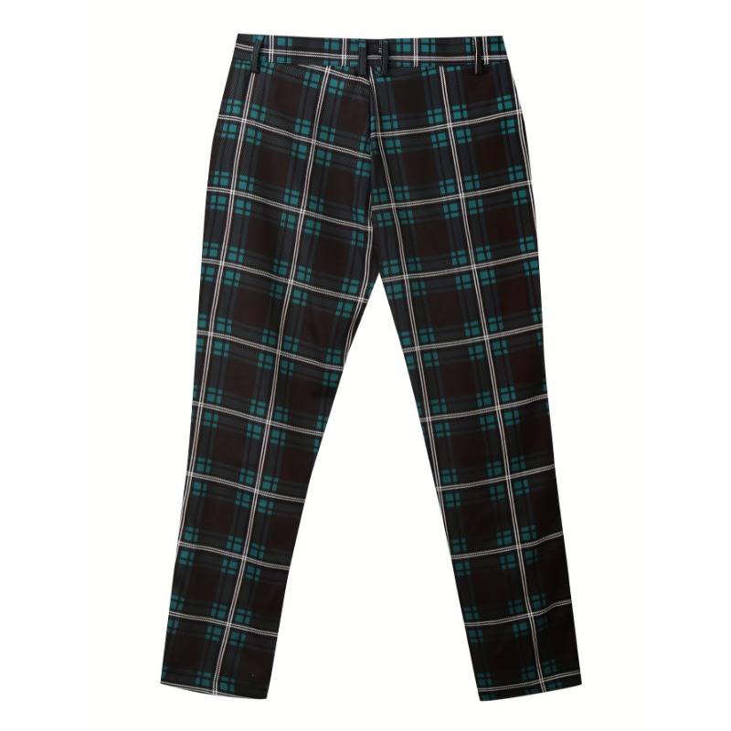 Elegant Plaid Slacks, Men's Casual Stretch Vintage Style Slightly Stretch Dress Pants