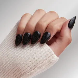 Night Crawler Press-on Nails - Midnight Black with Celestial Glitter - Almond Shape - Salon-Quality Finish - Up to 2 Weeks Wear - Cosmic Design & Protective UV Coating