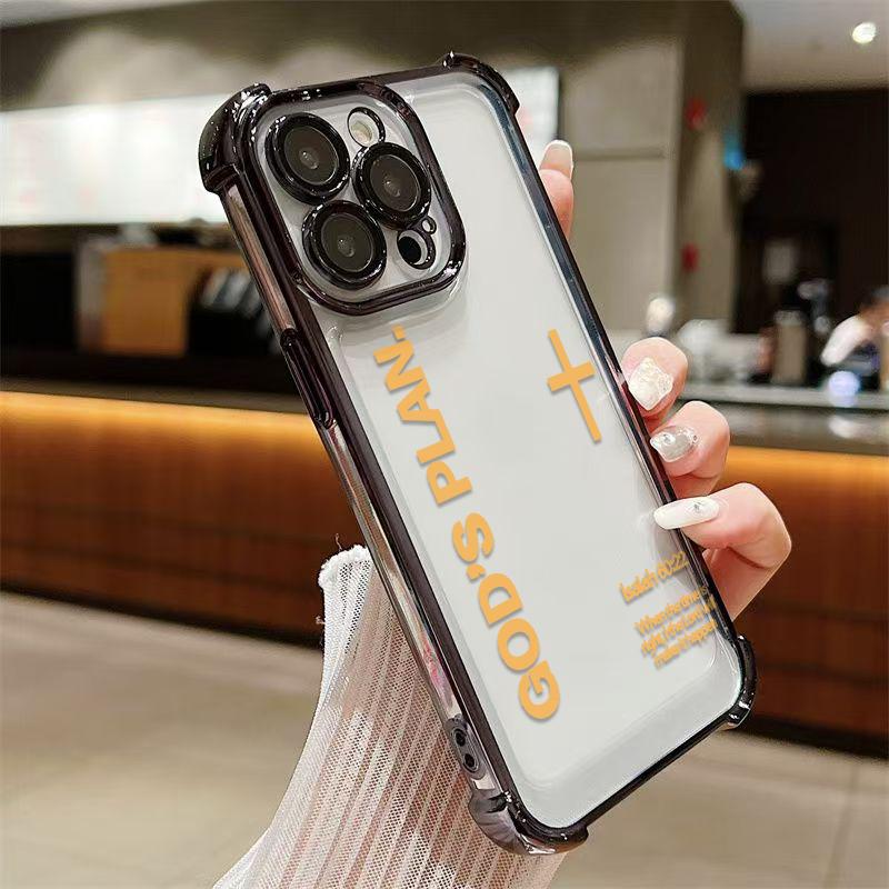 Unique GOD'S PLAN Patterns Electroplated Phone Case With Four-Corner Airbag Electroplated Featuring A High-Transparent Tpu Back With Reinforced Shock-Absorbent Airbags And Shiny Electroplated Frame For iphone 17 16 15 14 13 12 11 SAMSUNG S25 24 23 22