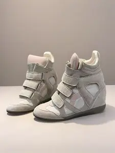 Women's High Top Casual Athletic Sneakers, Patchwork Design, Medium Width, PU Sole, All Seasons, Round Toe, Velcro Closure
