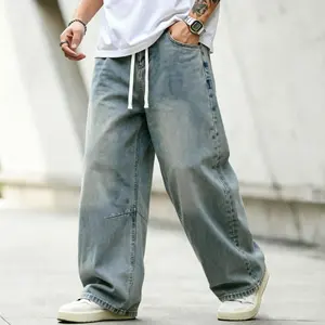 Customized Black Denim Pants Men's Wide-Leg Jeans Loose Casual Streetwear Trousers SpringStatements Pocket Menswear, Polyester, Relaxed Fit Jeans tiktokshopspringglowup