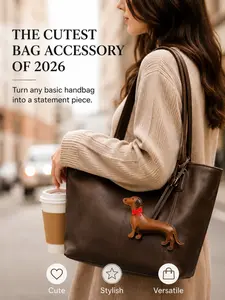 LUVTAG Cute Dachshund Bag Charm, PU Leather Wiener Dog Keychain with Red Bow, Lightweight Purse & Backpack Accessory, Perfect Birthday/Valentine's Day/Christmas Gift for Dog Lovers & Women
