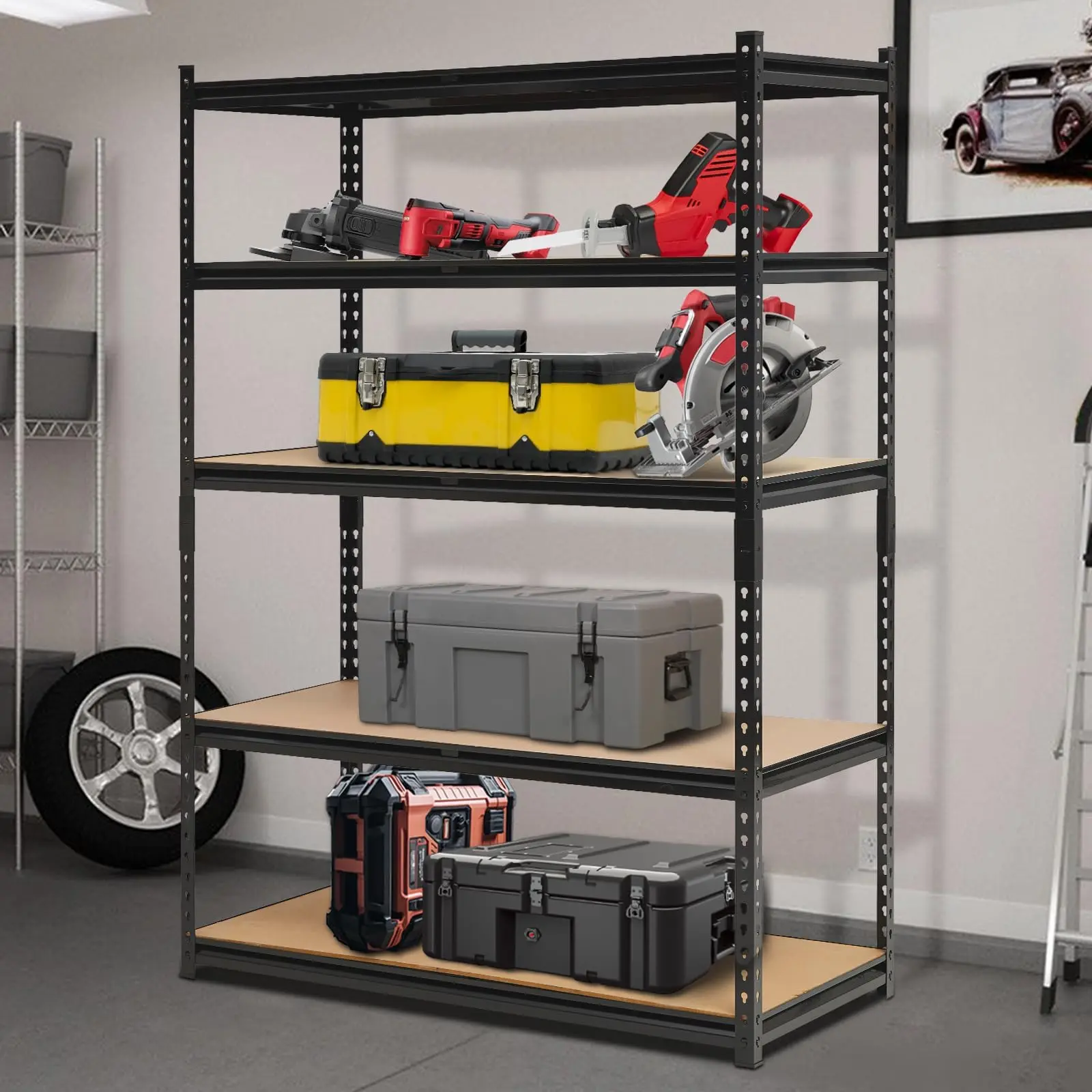 Garvee Heavy Duty Garage Shelving Units, 5-Tier Adjustable Storage Shelves, 48 L X 18 D X 72 H Inch ,Loads 2000 LBS, Adjustable Garage Storage Shelving, Metal Storage Utility Rack Shelf Unit