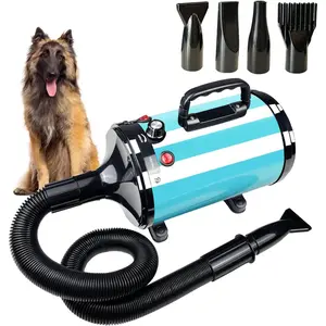 High Velocity Professional Dog Grooming Dryer,Adjustable Temperature and Speed Hair Dryer for Pets with 4 Nozzles