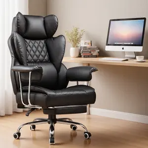 【Dealsforyou】GTPLAYER Big and Tall Office Chair with Pocket Spring Lumbar Support, Ergonomic Comfortable Wide Office Chair with Outward Fixed Soft Armrests and Footrest Adjustable Sofa Furniture Comfy