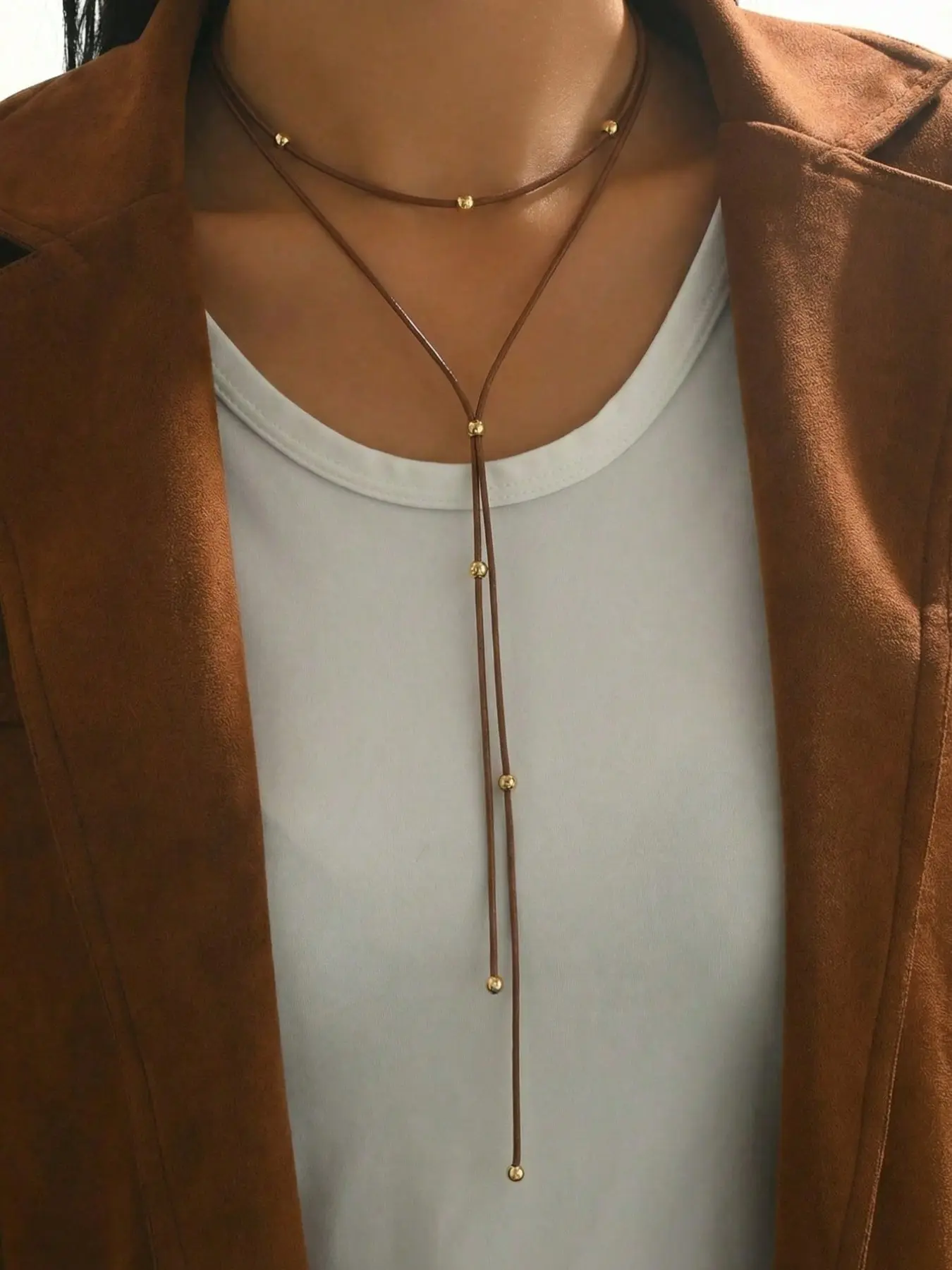 Elegant Rope Y-Shape Necklace with Metal Balls, Vintage Style Multi-Layered Dainty Layering Jewelry for Daily Wear, Party & Vacation, Fashion Jewelry Party, Dainty Necklaces