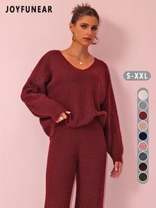 two-piece set women's solid color drop shoulder sweater & pants sweater set, casual fashion cozy drop shoulder knitwear set for daily outdoor wear, knitwear set for women women knitwear for fall & winter, outfit sets for women
