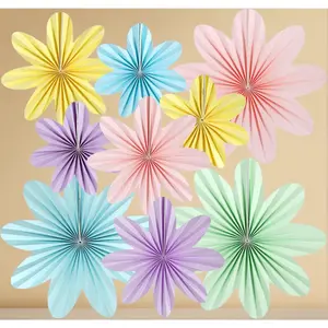 Paper Flowers Decorations for Wall,  9 PCS Paper Fans Party Decorations, Pastel Classroom Decor Hanging Floral Decorations for Birthday Weddding Festival Carnival Summer Party