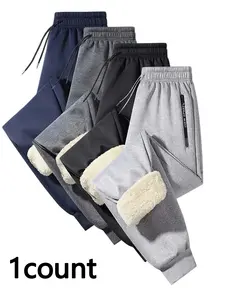 Men's Casual Fleece Pants for Autumn & Winter, Thick Comfortable Warm Outdoor Sports Trousers, Fitted Style for Active Wear, Soft Comfy Sweatpants