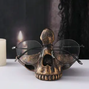 Creative Skull Design Glasses Holder, Vintage Skull Design Storage Tray, Decorative Ornament for Home Living Room Bedroom Desktop, Decoration Stand