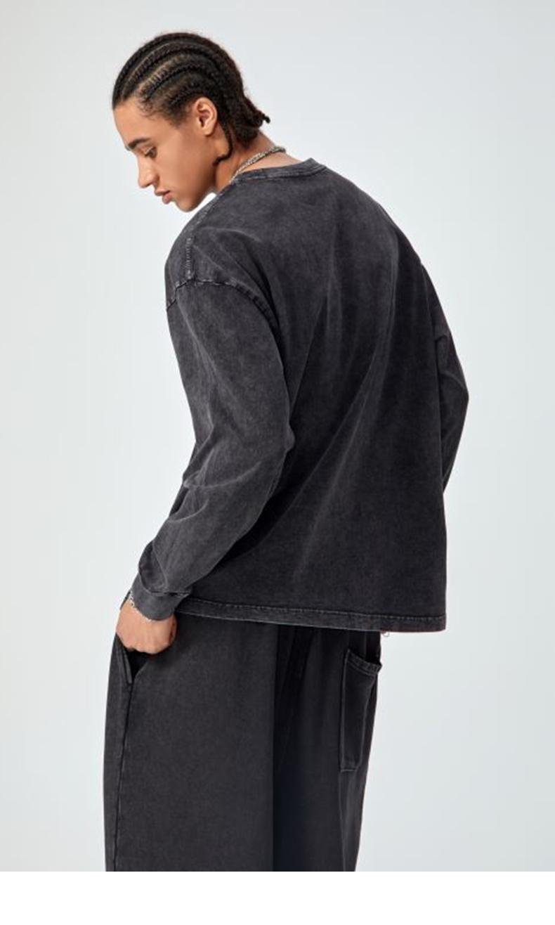 Inflation 100% Cotton 270g Cropped Boxy Fit Washed Oversize Streetwear Long Sleeve T-Shirt Autumn New American Vintage Washed Cotton Tee Short Menswear Top Tshirt Round Neck Crewneck Casual Bestie Operator Beige Plain