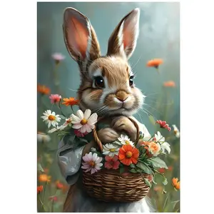 DIY Diamond Mosaic Rabbit Animal Art Project, Rhinestone Embellished Floral Design Crafting Kit, Perfect Handmade Gift Idea