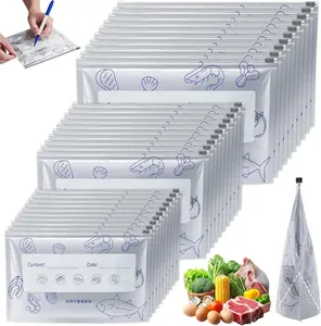 30Pcs Reusable Aluminum Foil Sealable Storage Bags, Thicken Stand Up Foil Sealable Bags with Label and Zip Lock, Aluminum Foil Bags for Food, Vegetable Fruit Meat