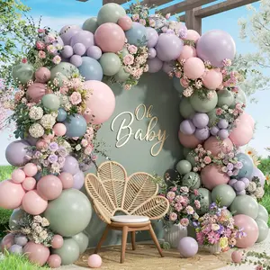 141-Piece Pastel Balloon Arch Kit with Sage Green, Purple, Pink & Blue for Baby Shower & Gender Reveal