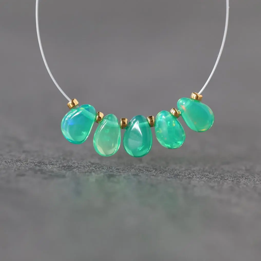 5mm 6mm Green Ethiopian Opal Briolette Beads Smooth Teardrops Drops For DIY Jewelry Making Earrings