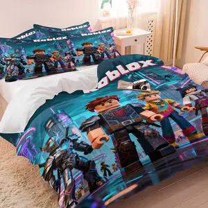 ROBLOX Logo Printed Duvet Cover Set, Including 1/2 Pillowcase - No Filling, Bedding Decoration, Children'S Gift, Soft and Comfortable, Suitable for Bedroom and Guest Room, Machine Washable, Suitable for All Seasons, Bedsheet Sets